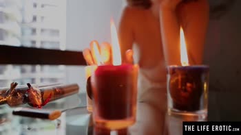 Sondrine's Seductive Solo: Candles Ignite Her Pleasure