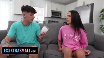 Little Stepsis Teases Stepbrother With Half-Naked Kitchen Antics