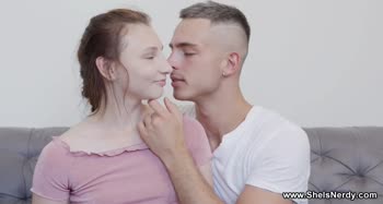 Nerdy Cutie's Pink Thighhighs Tease Ends in Scorching Sex