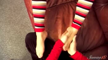 Gorgeous Brunette Medea Teases with Feet and Snatch before Throbbing Dick
