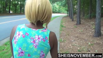 Msnovember's Ebony Flash: Young Black Babe Exposes Her Curves in Public