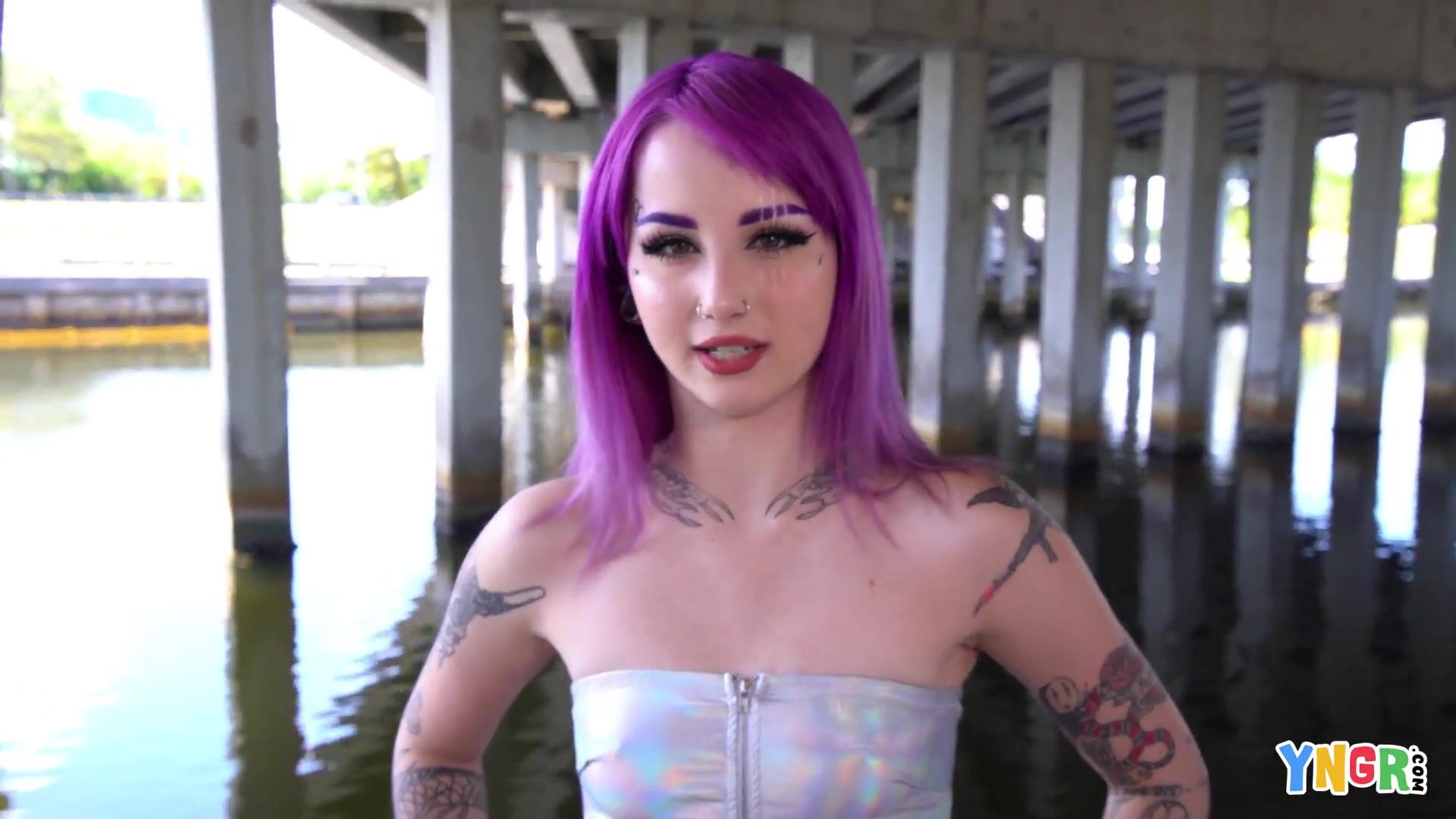 Hot Inked Purple Hair Punk Teen (18+) Gets Banged
