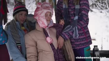 Sirena Milano's Snowy Surprise: Petite Lesbians Scissoring in the Frost