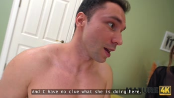 MATURE4K. Big titty MILF seduced young couple for threesome