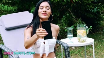 Stepdaughter visits stepdaddy and fucks him in the garden