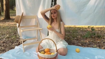 Blonde Delight: Soft Solo Seduction in Nature's Lap