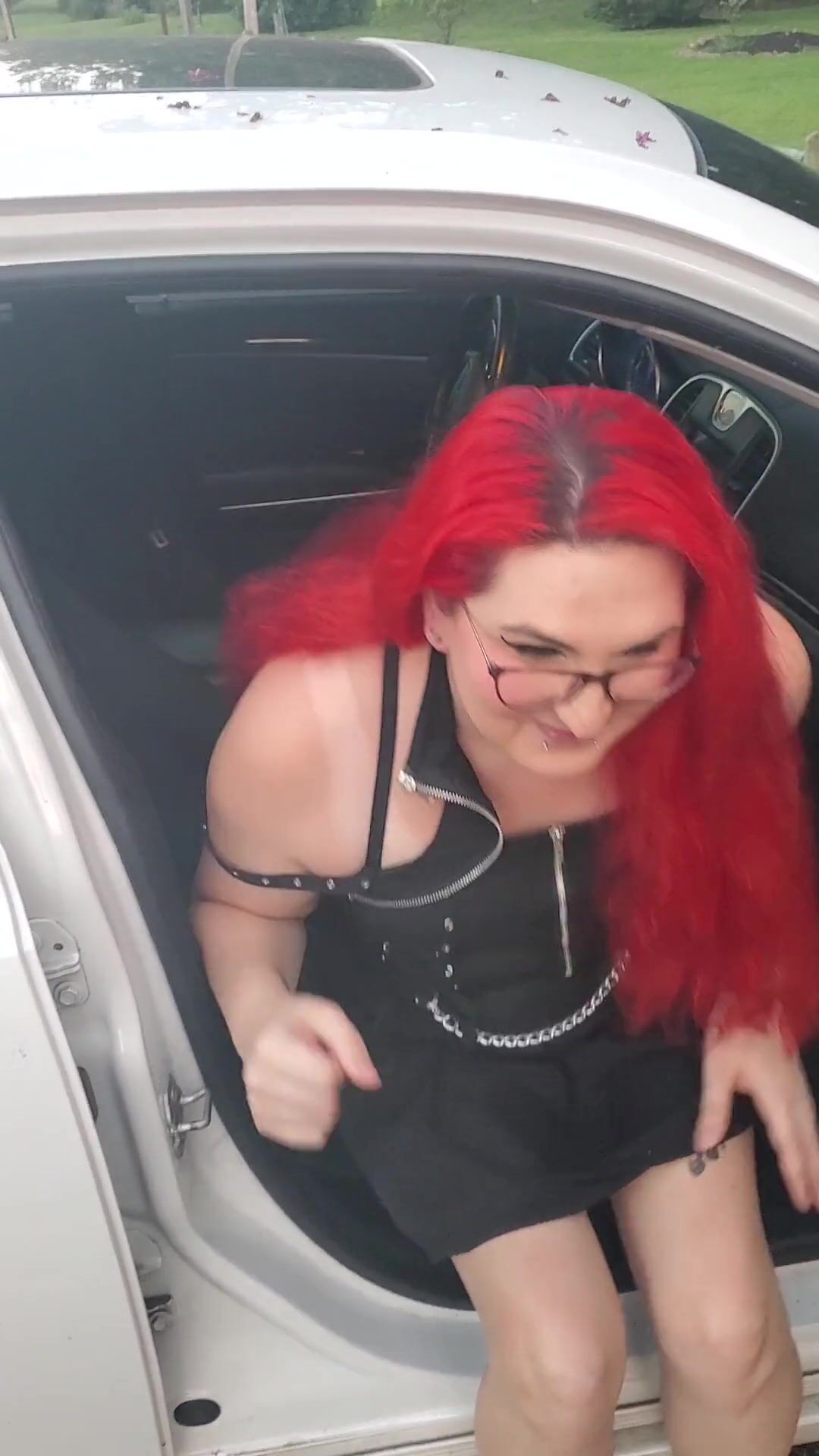 Redhead trans woman fucked in public park by Daddy