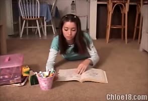 Teen (18+)'s Petite Cunt Teased by Crayon Masturbation