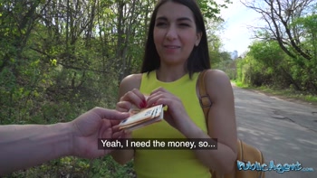 Public Agent - Hot Italian brunette student has her pussyhole re-configured outside