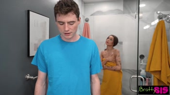 Naughty Brunette Hottie Nikki Nicole Slurps up Shy Stepbros Big Dick in Shower