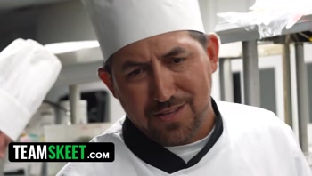 Petite Bunny Fae Takes On The Entire Kitchen Crew In A Wild Restaurant Gangbang