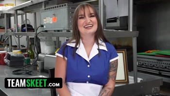 Petite Bunny Fae Takes On The Entire Kitchen Crew In A Wild Restaurant Gangbang