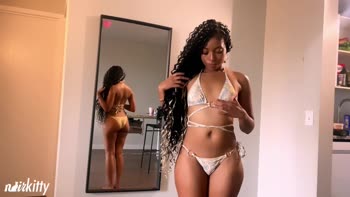NoirKitten0's Sizzling Ebony Bikini Try-On Tease