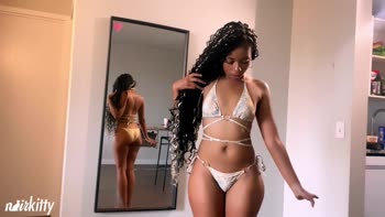 NoirKitten0's Sizzling Ebony Bikini Try-On Tease