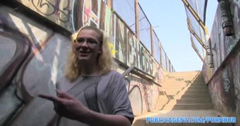 PublicAgent Blonde in Glasses Gets Fucked while his Friend Watches