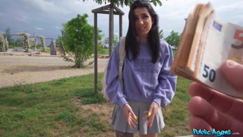 Cute Italian Pulls White THONG to one Side for My BIG DICK - Public Agent